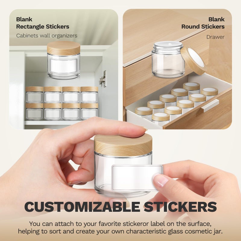 Bumobum 2 oz Small Glass Jars with Plastic Woodgrain Lids, 24 Pack Clear Glass Cosmetic Jars with Inner Liners, 60ml Refillable Empty Sample Containers for Cream, Salve, Powders and Lotion Storage - Image 5